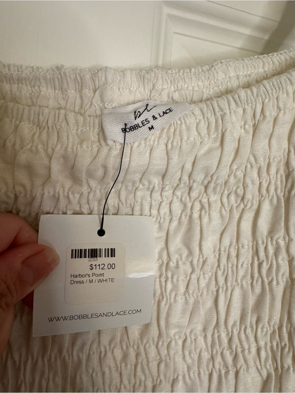 New Linen Blend Dress Smocked Dropped Waist Size Medium Ivory Cream - Picture 6 of 11